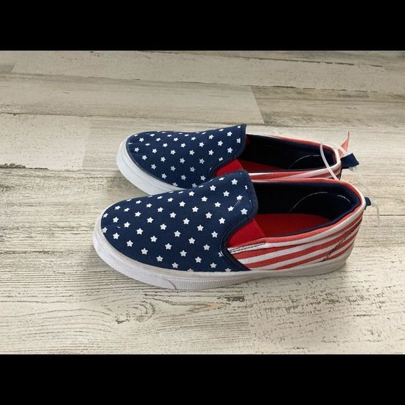 Oomphies red white blue slip on sneakers Size 2 NWT - Picture 7 of 8